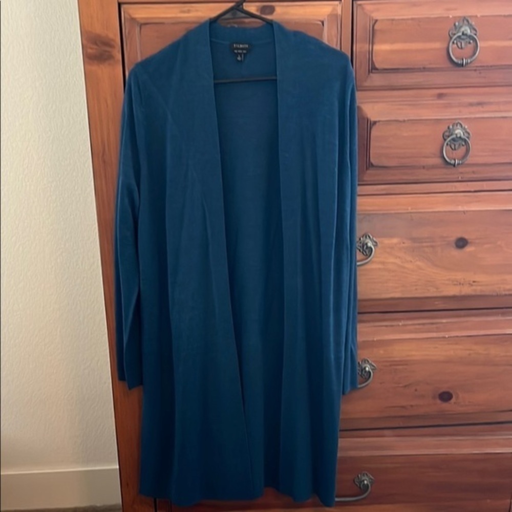 Talbots Blue Long Cardigan Sweater Lightweight Open-Front NWOT Size Large